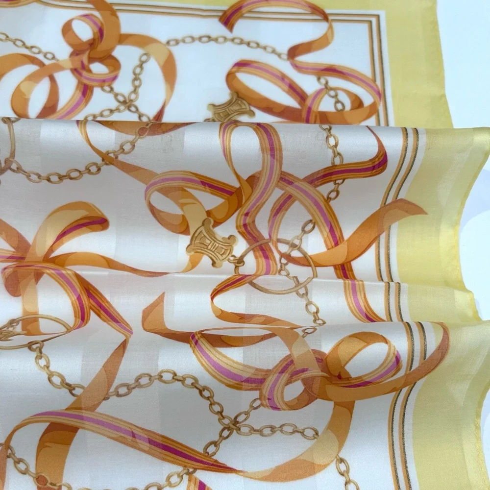 Celine Yellow, Gold & Pink Silk Scarf